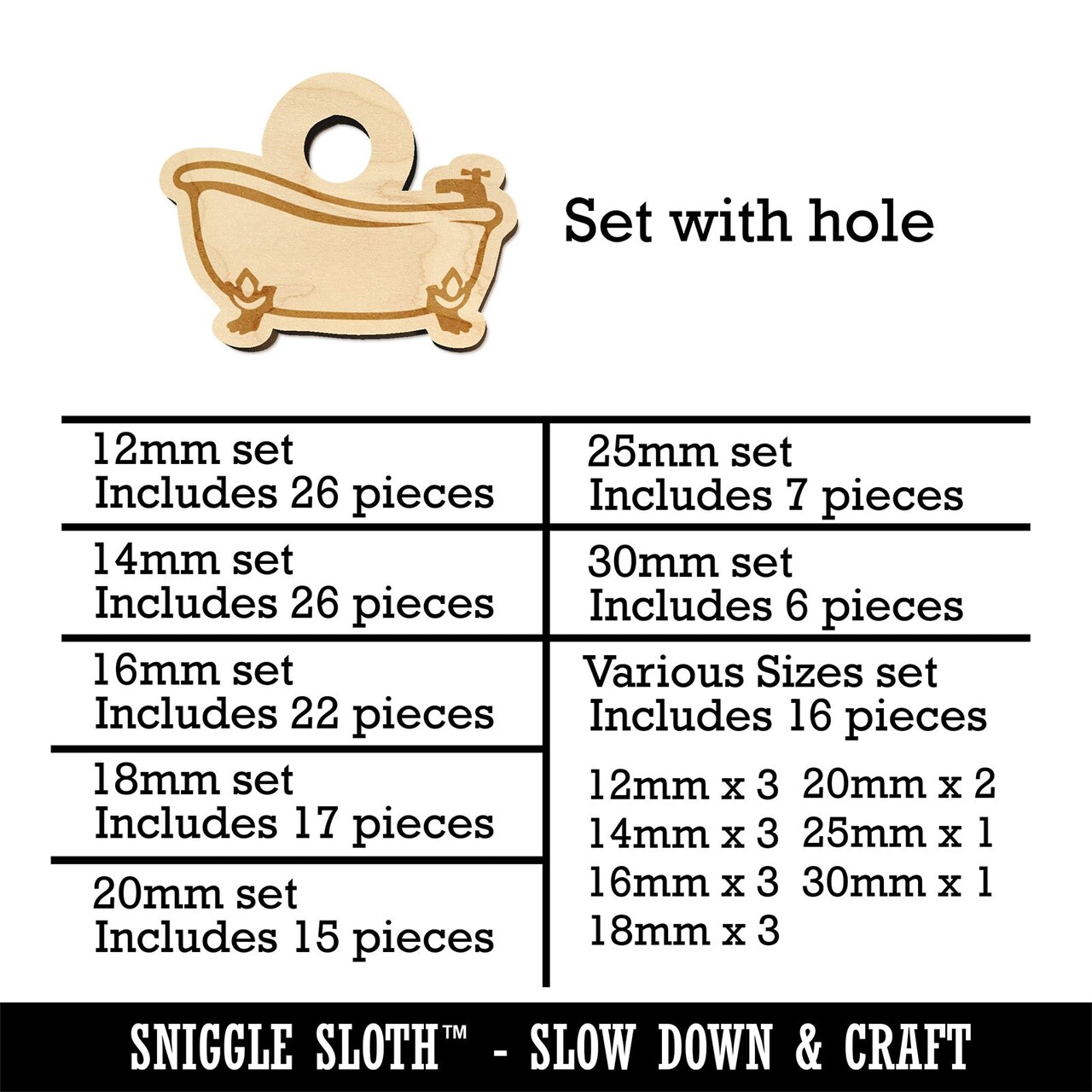 Clawfoot Bathtub for Bathing Mini Wood Shape Charms Jewelry DIY Craft